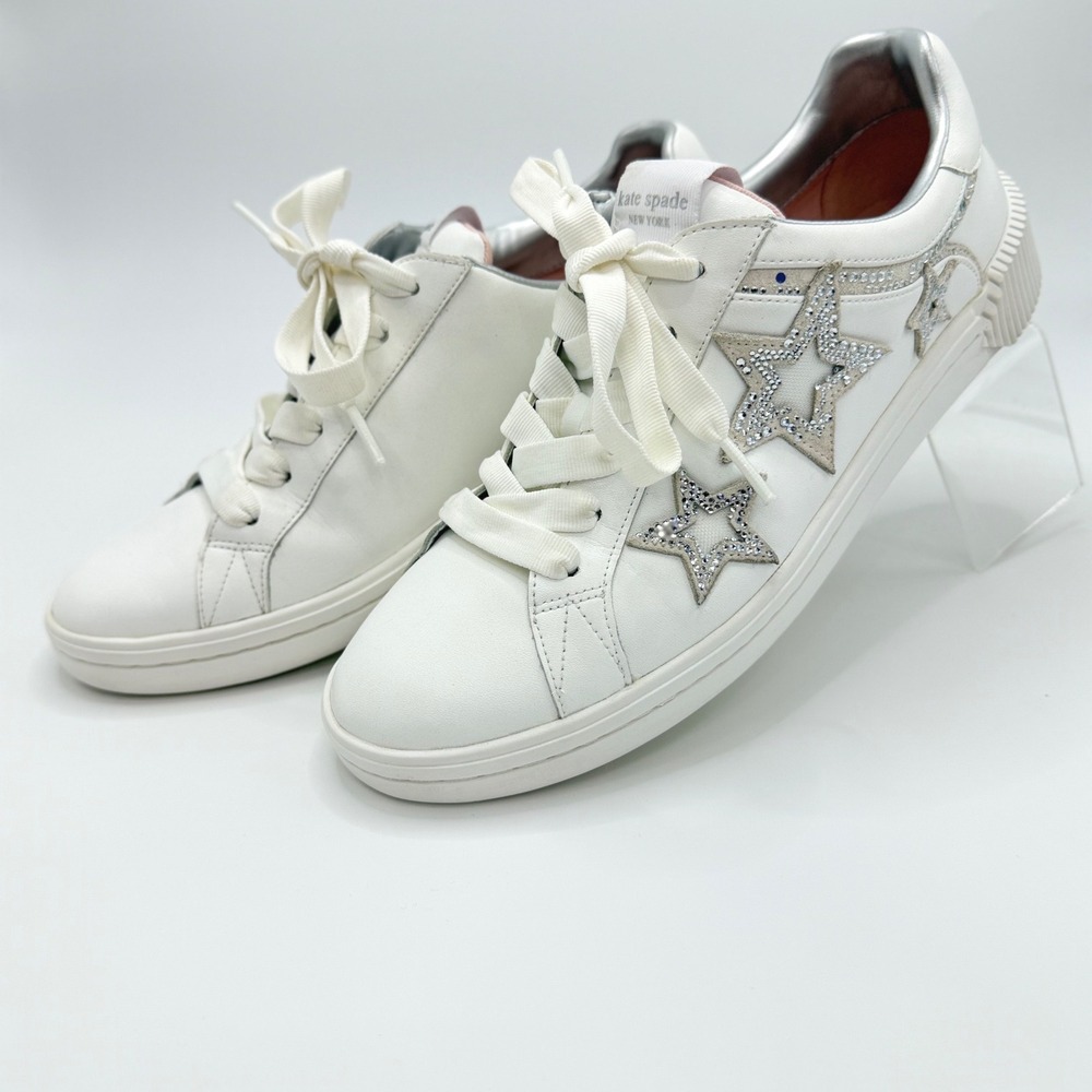 Kate Spade Starlight White Leather Celestial Wedding Sneakers 8.5B Y2K Luxe
